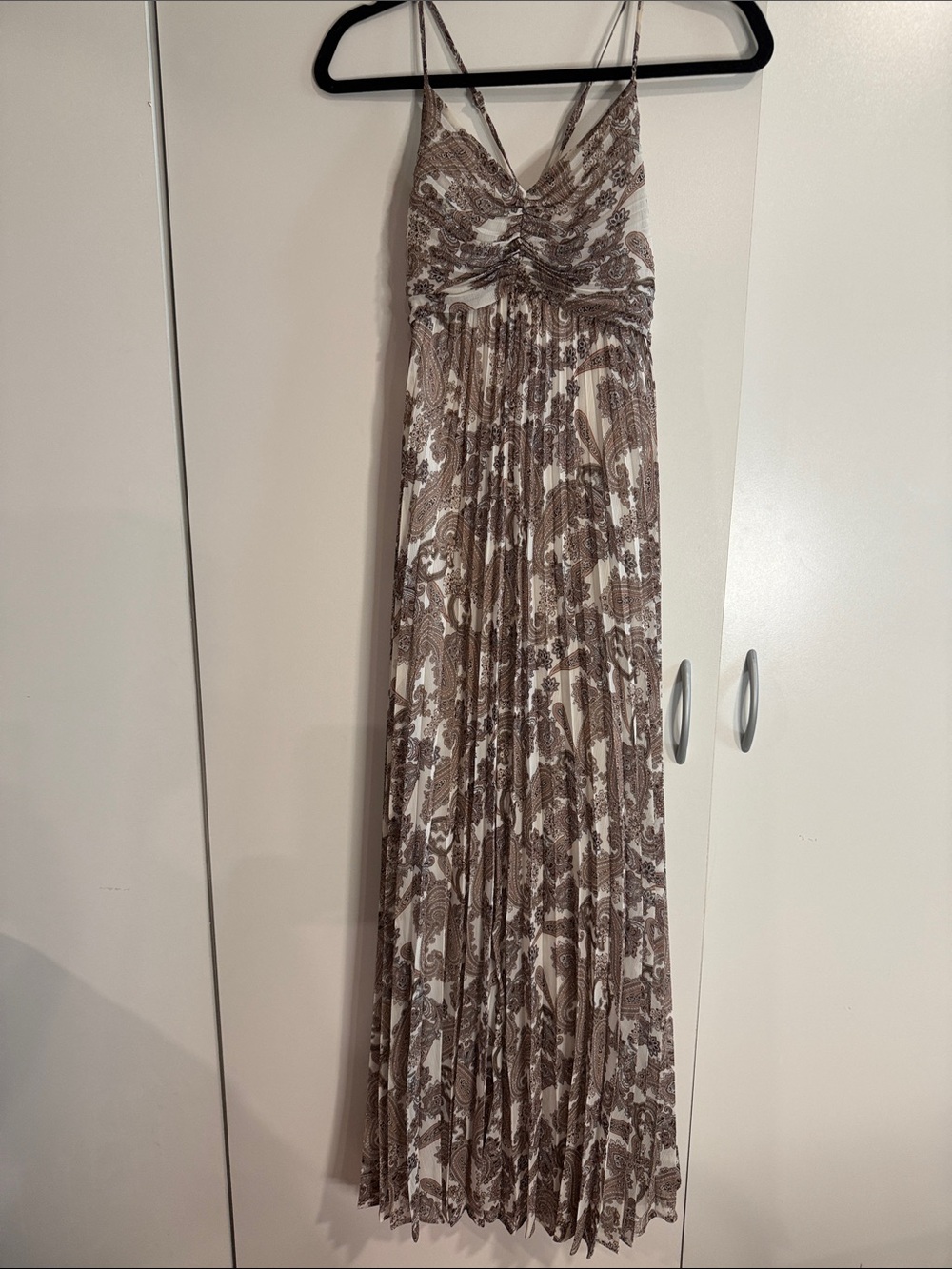 Express Brown Paisley Maxi Dress with V-Neck and cross back size XXS